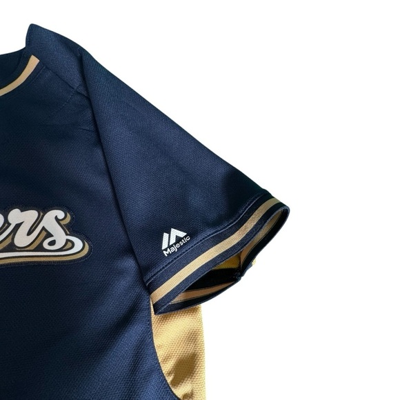 Milwaukee Brewers Jonathan Lucroy #20 MLB Majestic Kids Jersey Size Large 14-16 - Picture 5 of 12